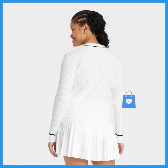 XXL - Womens Tipped Ribbed Cardigan Sweater - All In Motion - White - Picture 7 of 8